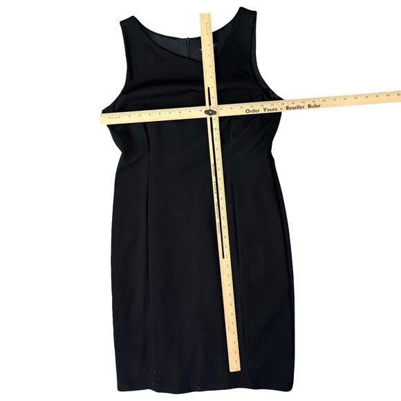 Eileen Fisher Black Ponte Asymmetrical Neck Sheath Sleeveless Pencil Dress Sz 10 - Picture 2 of 10